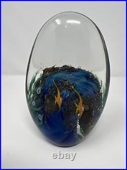 Vintage Zellique Studio Art Glass Fish Aquarium Ocean Coral Reef Wave Signed 8