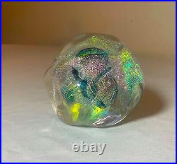 Vintage hand blown aurene iridescent signed studio art glass paperweight meteor