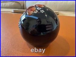 Vtg 1984 Richard Rick Satava Studio Art Glass Paperweight with Raised Floral Dec