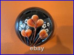 Vtg 1984 Richard Rick Satava Studio Art Glass Paperweight with Raised Floral Dec