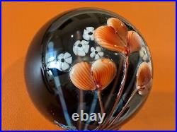 Vtg 1984 Richard Rick Satava Studio Art Glass Paperweight with Raised Floral Dec