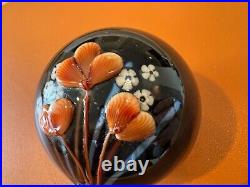 Vtg 1984 Richard Rick Satava Studio Art Glass Paperweight with Raised Floral Dec