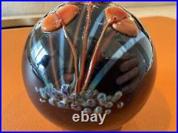 Vtg 1984 Richard Rick Satava Studio Art Glass Paperweight with Raised Floral Dec