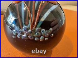 Vtg 1984 Richard Rick Satava Studio Art Glass Paperweight with Raised Floral Dec