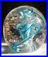 Vtg-ART-GLASS-Paperweight-sgn-Robert-Hamon-Blue-Wht-Swirl-w-copper-Aventurine-01-eguh