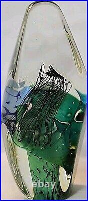 Vtg Blue & Green Obelisk Paperweight Glasshouse WOA 9272 Signed/Dated 5T