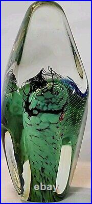 Vtg Blue & Green Obelisk Paperweight Glasshouse WOA 9272 Signed/Dated 5T