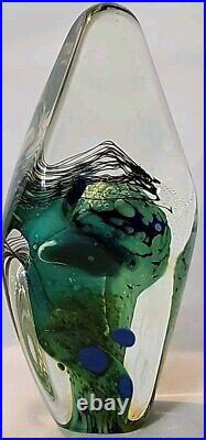 Vtg Blue & Green Obelisk Paperweight Glasshouse WOA 9272 Signed/Dated 5T