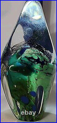 Vtg Blue & Green Obelisk Paperweight Glasshouse WOA 9272 Signed/Dated 5T