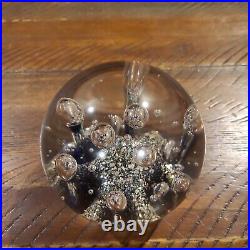 Vtg Dynasty Gallery Art Glass Paperweight, Blue and Gold