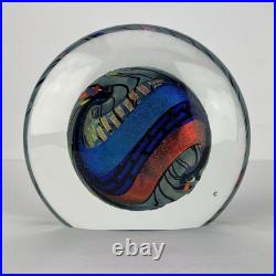 Vtg Glass Paperweight KARG Disc Art Sculpture 6in