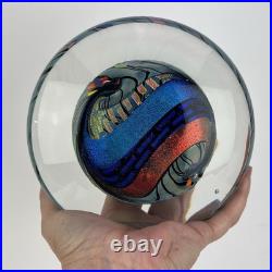 Vtg Glass Paperweight KARG Disc Art Sculpture 6in