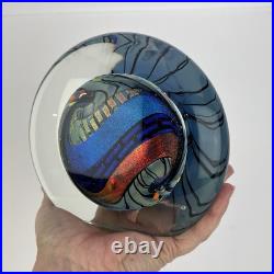 Vtg Glass Paperweight KARG Disc Art Sculpture 6in