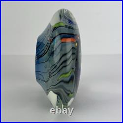 Vtg Glass Paperweight KARG Disc Art Sculpture 6in