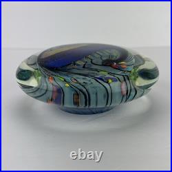 Vtg Glass Paperweight KARG Disc Art Sculpture 6in