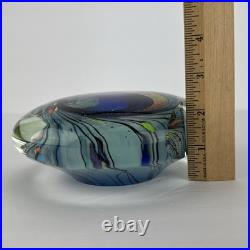 Vtg Glass Paperweight KARG Disc Art Sculpture 6in