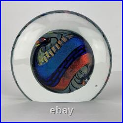 Vtg Glass Paperweight KARG Disc Art Sculpture 6in