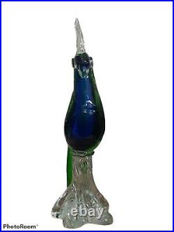 Vtg Green Blue Sommerso Bulllicante Murano Blown Art Glass Cockatoo Figurine 16