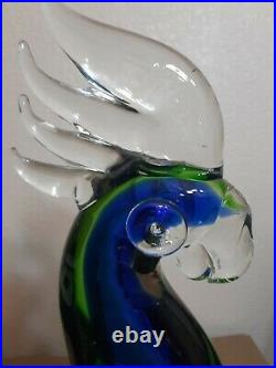 Vtg Green Blue Sommerso Bulllicante Murano Blown Art Glass Cockatoo Figurine 16