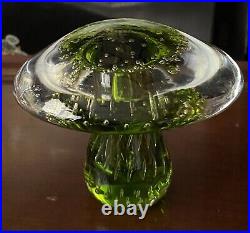 Vtg MCM Jumbo Viking Glass Mushroom Paperweight Green