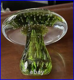 Vtg MCM Jumbo Viking Glass Mushroom Paperweight Green