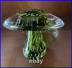 Vtg MCM Jumbo Viking Glass Mushroom Paperweight Green