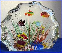 Vtg MURANO Fish AQUARIUM Art Glass BLOCK Paperweight SCULPTURE L3