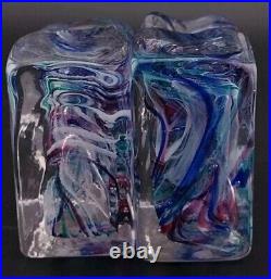 Vtg Pair of Bristow Studio Art Glass Swirl Rectangular Paperweight/ Votive Mint