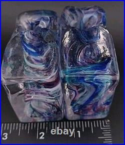 Vtg Pair of Bristow Studio Art Glass Swirl Rectangular Paperweight/ Votive Mint