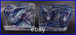 Vtg Pair of Bristow Studio Art Glass Swirl Rectangular Paperweight/ Votive Mint