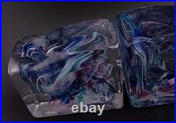 Vtg Pair of Bristow Studio Art Glass Swirl Rectangular Paperweight/ Votive Mint