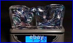 Vtg Pair of Bristow Studio Art Glass Swirl Rectangular Paperweight/ Votive Mint