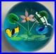 Vtg-art-glass-PAPERWEIGHT-duck-bird-flower-magnum-pond-blue-water-ocean-lily-pad-01-jes