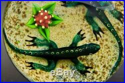 WILLIAM MANSON Double Lizards/Salamanders Art Glass Paperweight, Apr 2.75Hx3.5W