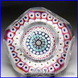 Whitefriars 1974 close concentric millefiori faceted pedestal glass paperweight