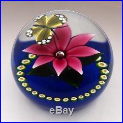 William Manson LE Butterfly and Flower 2001 glass paperweight / presse papiers