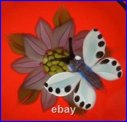 William Manson Snr. Spotted Butterfly & Pink Flower Upright Faceted Paperweight