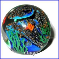 Zellique Art Glass Studio JM 4-1990 58M334 Globe Sea Ocean Fish Paperweight